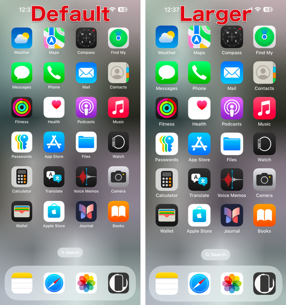 default and larger text