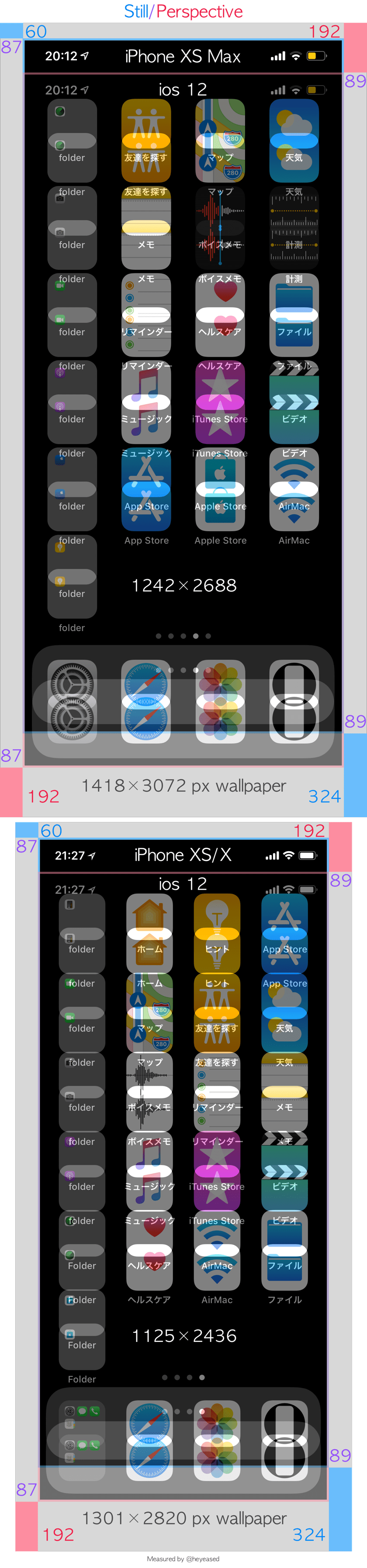 XS MaxとXS/Xの壁紙サイズとマージン比較